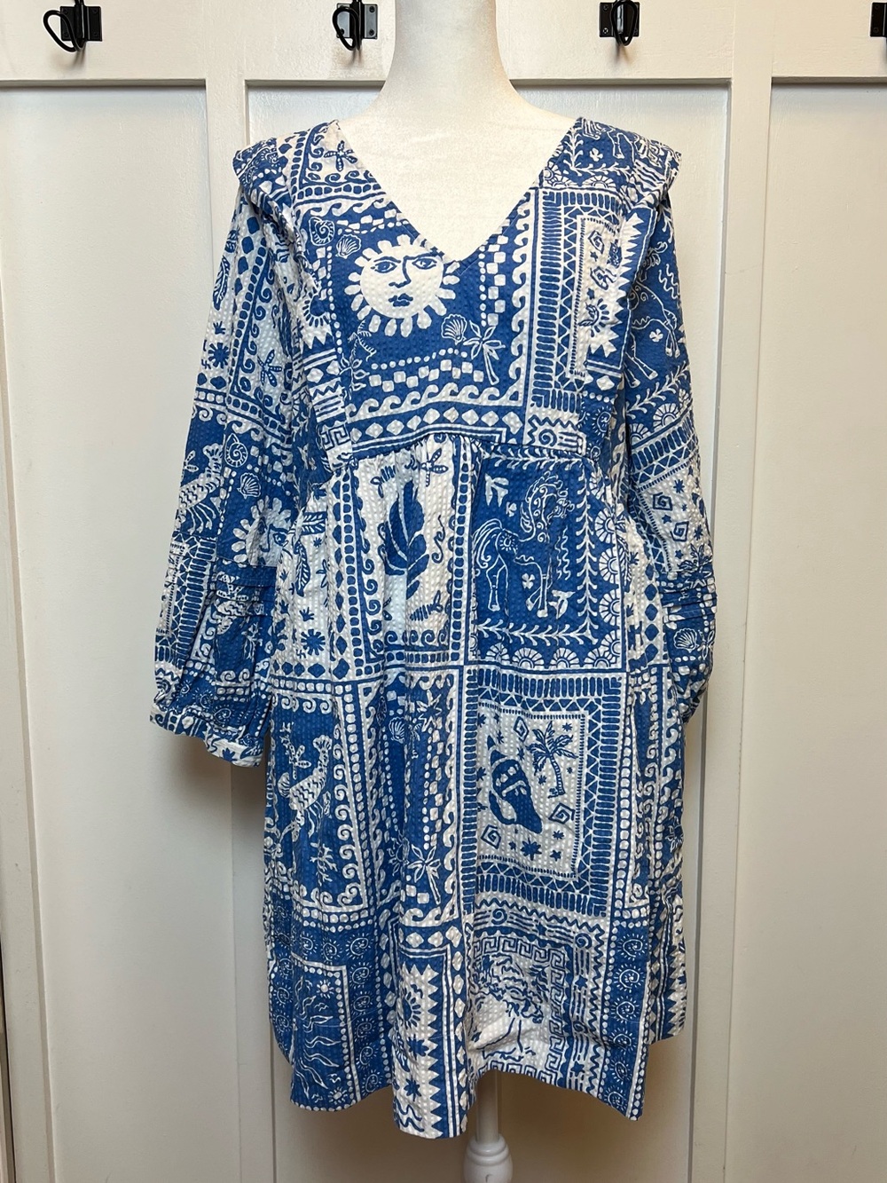 Oliver Bonas US Size 10 Blue Dress Sun Moon Celestial Ruffle Lightweight Beach